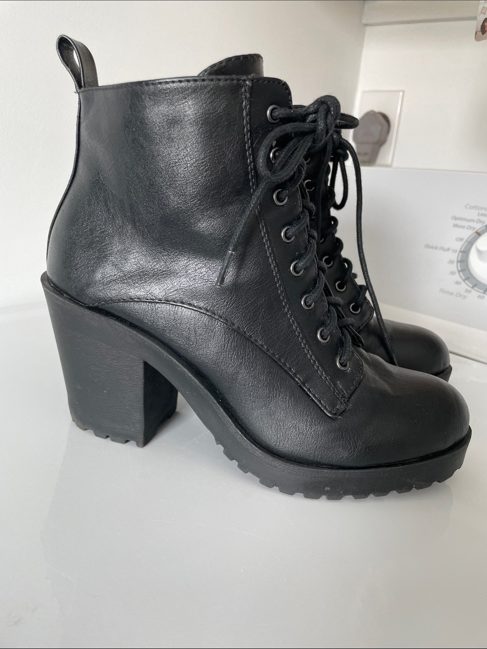 Charlotte Russe Black Lace-Up Chunky Heel Ankle Boots